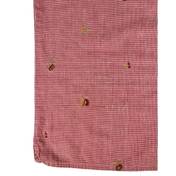 Vintage Clementine Plaid Blouse Women XL Red White Button Up Floral Embroidered - Picture 5 of 7